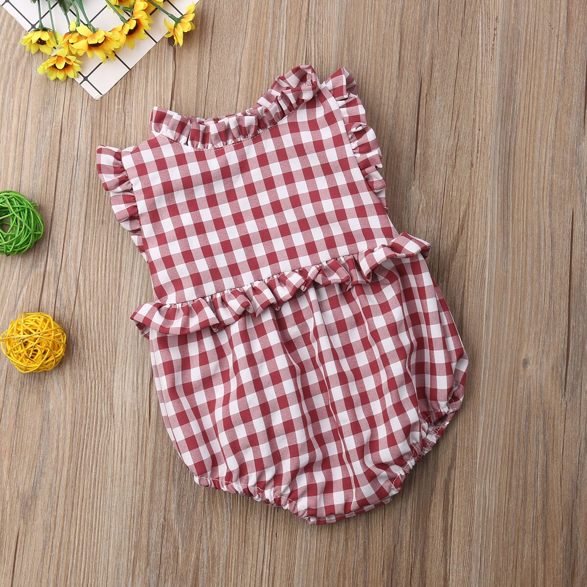 Brand Newborn Infant Baby Girl Ruffle Plaid Sunsuit Bodysuit Outfits One-Pieces Checked Children Summer Clothing 0-18M