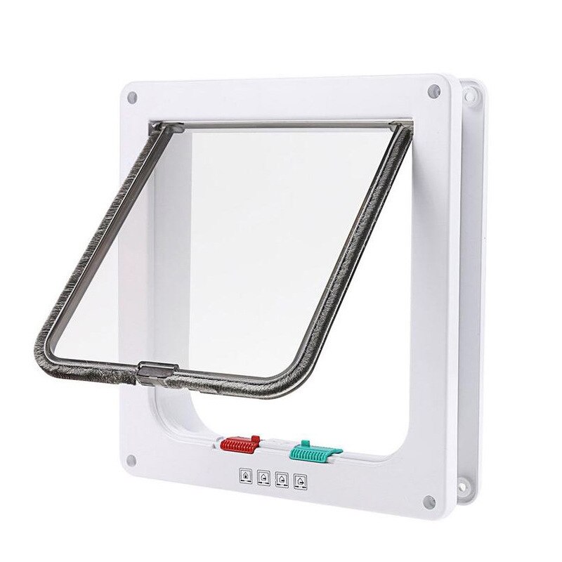 Puerta con solapa para perro y gato, puerta de seguridad de 4 vías con solapa para gatos, gatito, puerta de plástico ABS para perros pequeños, chapa con Chip para puerta de Mascota