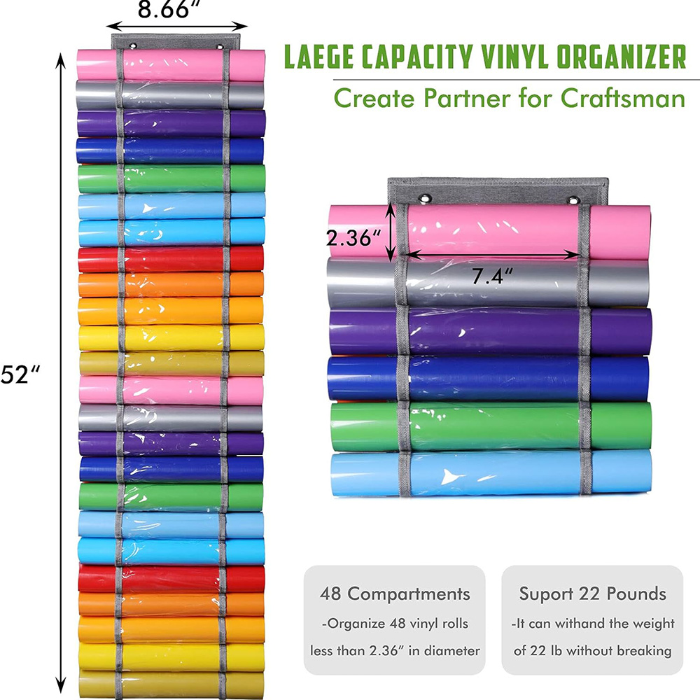 Vinyl Storage Organizer - Vinyl Roll Holder, Craft Vinyl Storage Rack, Hanging Organizer Storage with 48 Roll Compartments