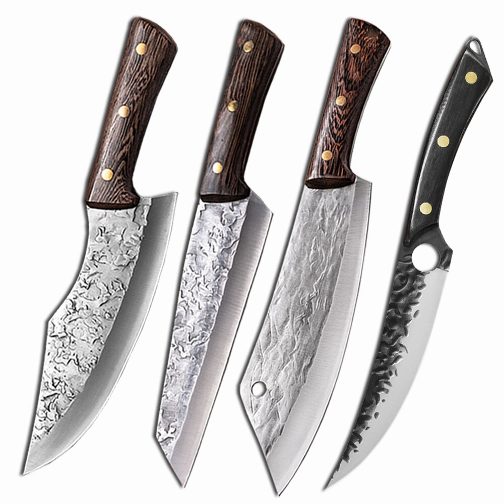 3/4PCS Set Forging Kitchen Boning Knife Full Tang Handle Handmade Steel Boning Knives Chef Slicing Cutter Santoku Cleaver