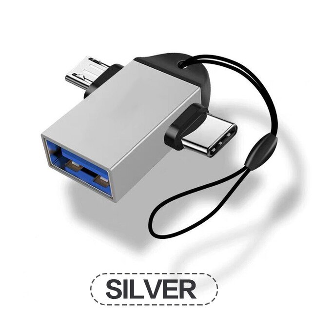 Data Kikker 2 In 1 Otg Adapter Usb 3.0 Female Naar Micro Usb Mannelijke En Usb C Mannelijke Connector Aluminium legering Onderweg Converter: Zilver
