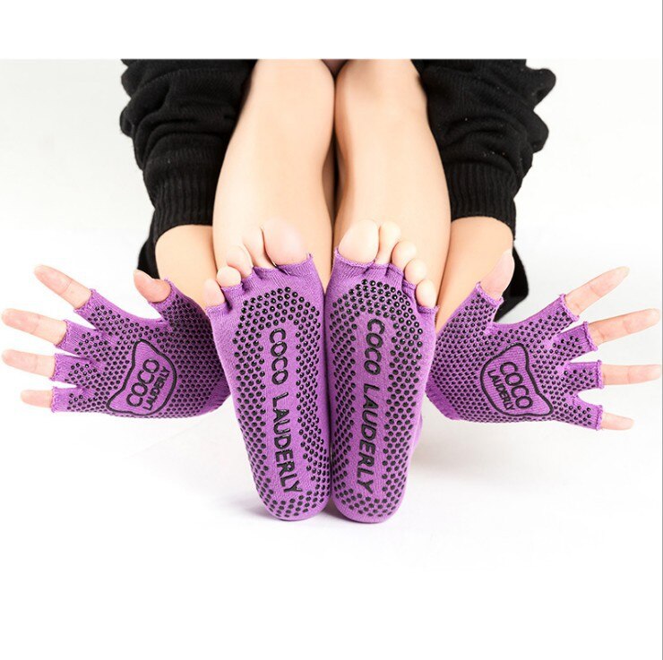 Summer Thin Five Toe Sock Slippers Women Lady Invisibility Socks Yuga Black Five Finger Socks Sport Girl With Gloves: five toe purple