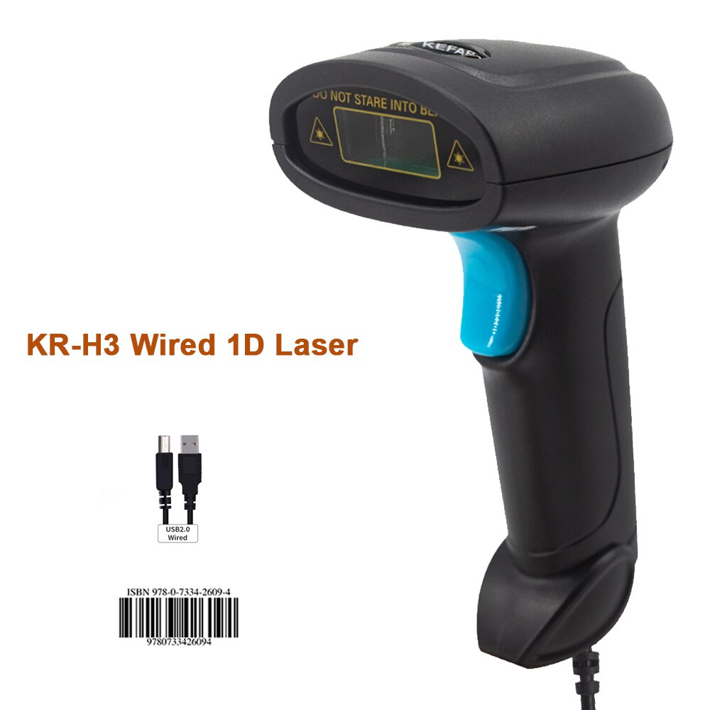 Holyhah V8BL Bluetooth 2D Barcode Scanner V8 Wireless QR Code Reader V5 Wired Handheld Scanner for IOS Android Phone Computer: H3 Wired 1D