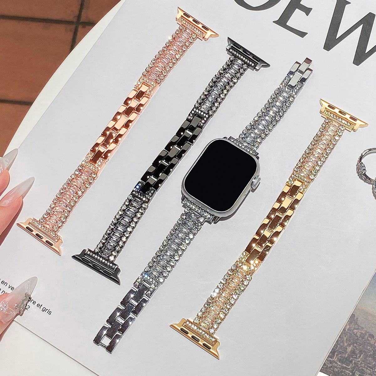 Dreireihiges Volldiamantarmband für Apfel Uhr 49 mm Ultra 38–45 mm 987-1 SE. Stilvoll für Iwatch-Modelle, hoch-Ende-alle-in-eins-Armbinde