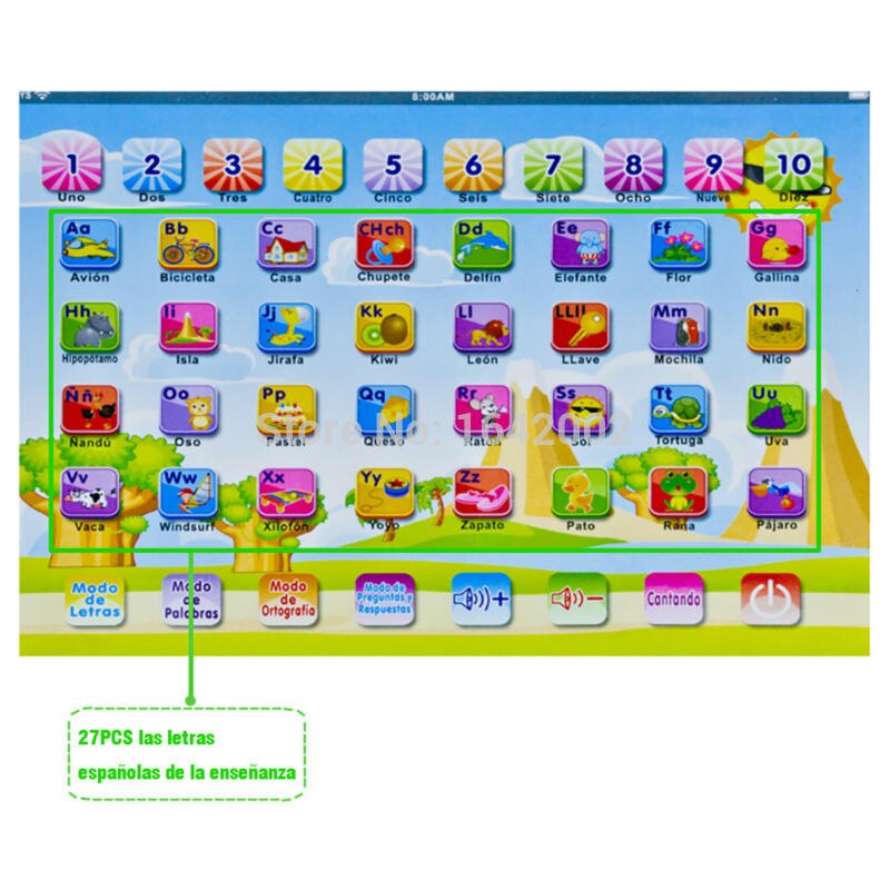 Spaans Alfabet Kind Tablet Punt Lezen Touch Enable Laptop Compluter Educatief Speelgoed Playmobel Details voor kinderen