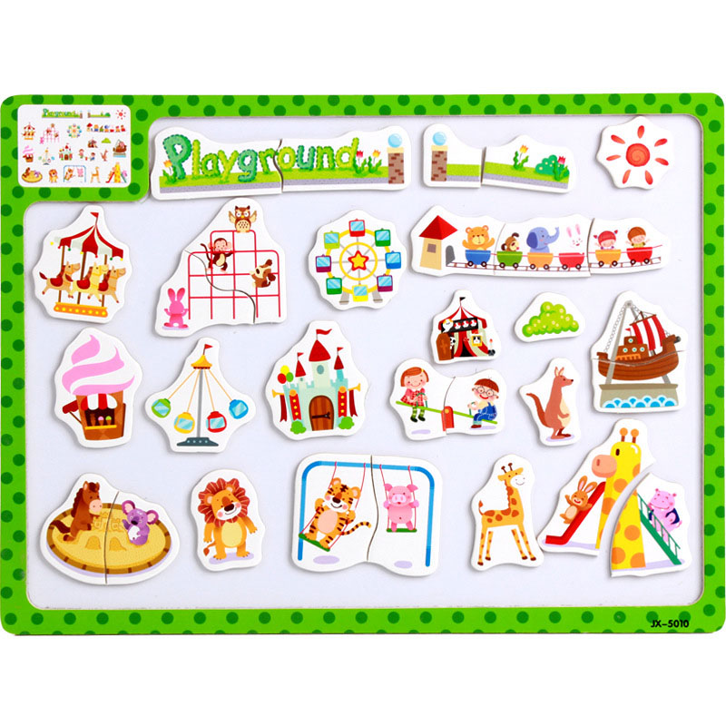 Children's educational preschool toys large children magnetic wooden wooden jigsaw puzzle cartoon puzzle cognitive teaching aids: green