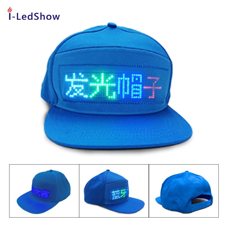 Iledshow Led Usb Oplaadbare Led Lichtgevende Cap Led Light Digitale Scrolling Bericht Led Hoeden: Blue hat
