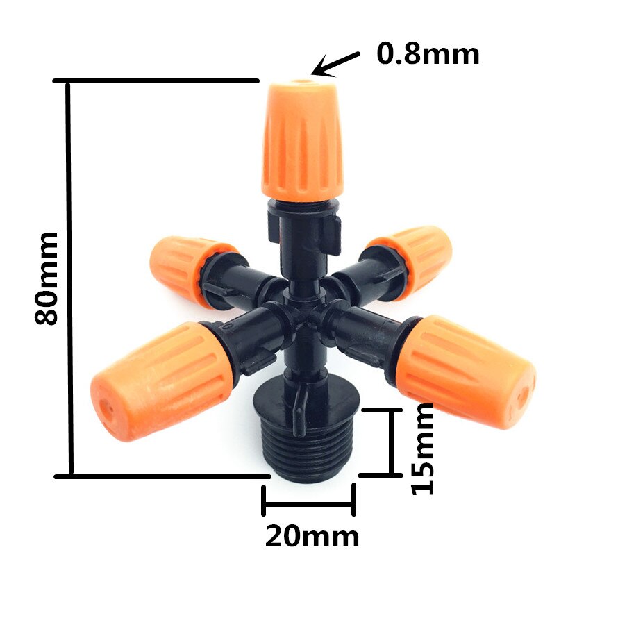 2 Pcs 5-head Micro Irrigation System Fog Mist Cooling Nozzle Garden Greenhouse Adjustable Closable Spray Mist Nozzle