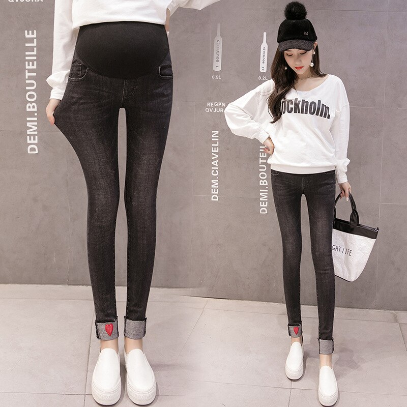 strecken blau jean Overall Für Schwangere Frauen Mutterschaft Hosen Dünne Jeans Pflege Schwangerschaft Kleidung Bauch Maternidad Jean: Schwarz / L