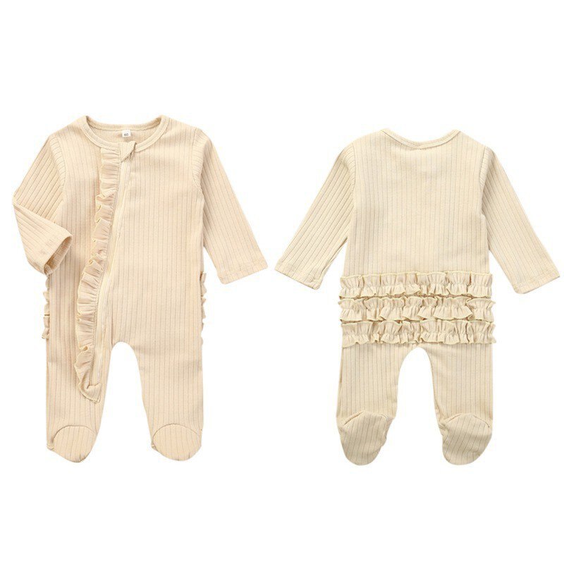 Aankomst Baby Meisje Jongen Kleding Pasgeboren Baby Kostuum Jumpsuit Lange Mouw Rits Zak Voet Pit Strip Klimmen Kleding