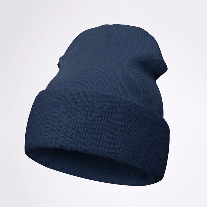 Vinterhuer hue almindelig strikhue efterår vinter varm skimanchet kasket uld blandinger bløde slouchy skull caps huer mænd kvinder: Marine blå