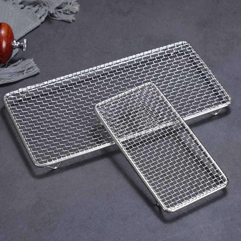 304 Food Grade Stainless Steel Mesh Barbecue Grill with Feet Oil Draining Circular Square Mesh Grill