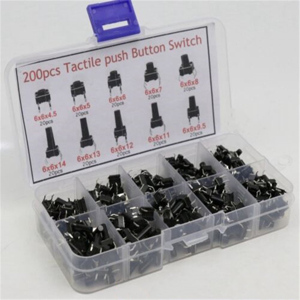 10 models 200 Units Micro touch switch touch button DIP switch 4P 6X6x4. 3/5/6/7/8/9/10/11/12 / 13mm for arduino DIY KIT