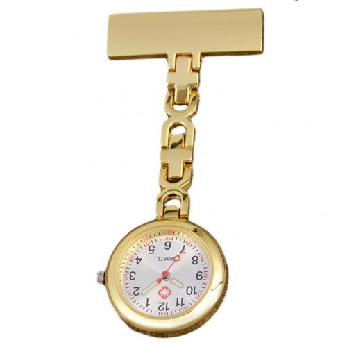 Montre de poche pour infirmières, avec cadran rond, pendentif à broche, Quartz, à la: Golden