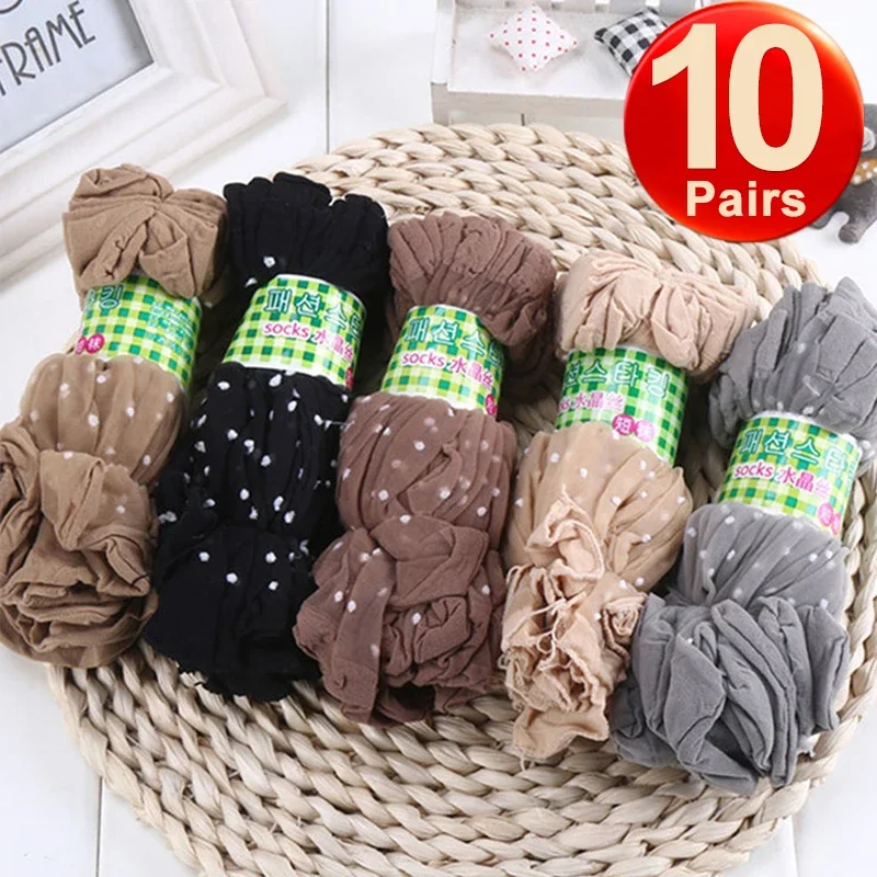 20 Stuks = 10Pairs Dot Zijden Sokken Vrouwen Transparante Dunne Ademende Zomer Nylon Korte Voorraad Vrouwelijke Antislip stretch Enkel Sexy Sok