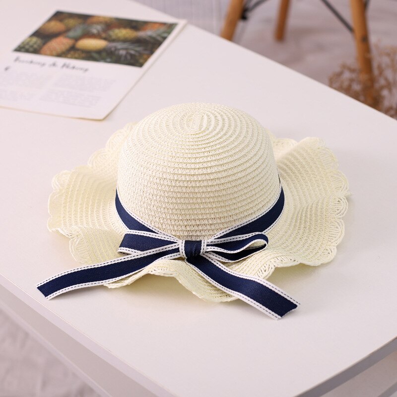 REYI001 summer kids girl casual straw hat Baby children Breathable Floppy large brim ribbon bowknot sun hat panama gorros: 003