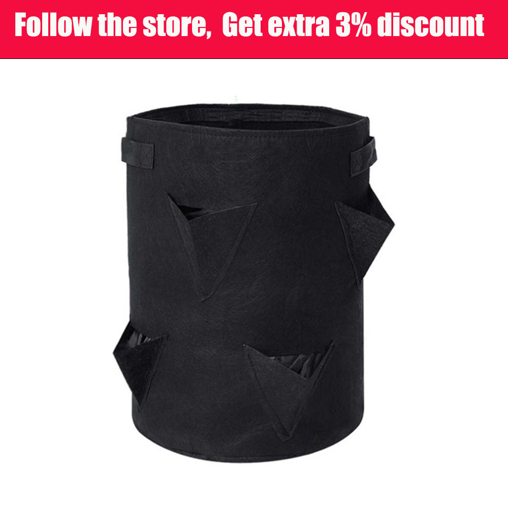 Multi-Mond Grow Bag 5/7/10 Gallons Aardbei Tomaat Plantzakken Herbruikbare Tuinen Balkons Bloem Kruid Planter: M / Black