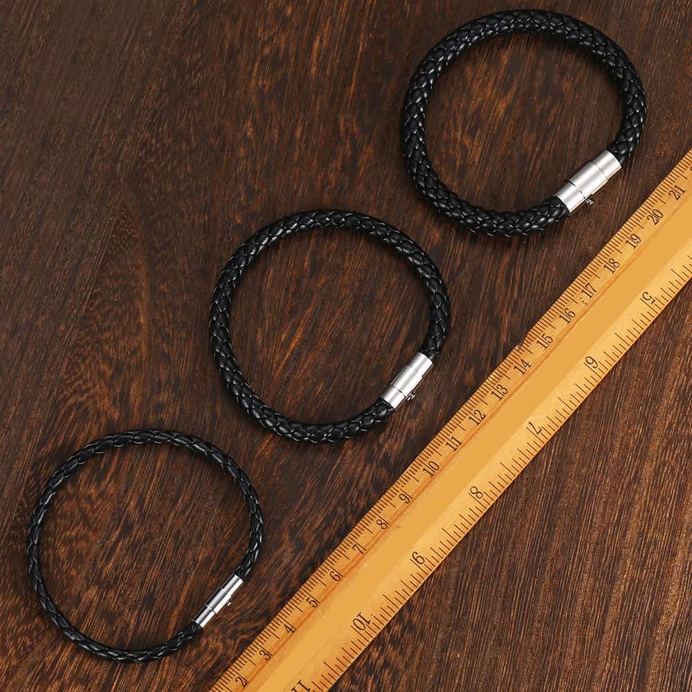Davieslee 4/6/8mm Leather Bracelet For Men Black Braided Rope Stainless Steel Clasp 20/23/25cm Men's Bracelet DLBM118