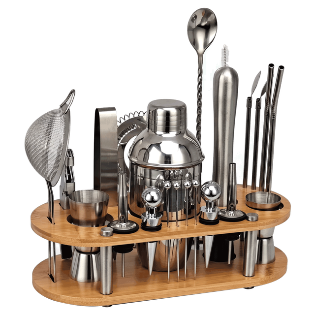 23-Piece Cocktail Shaker Set,Bartender Kit With Oval Bamboo Stand Detachable, Home Bar Tools Stainless Steel ,Perfect: 350ML