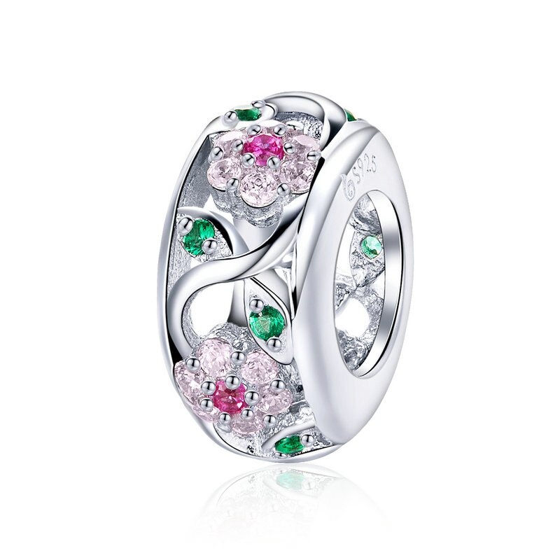 Wostu ægte 925 sterlingsølv blommeblomstperler blomst pink zirkon charm pasform originalt armbånd vedhæng gør selv-smykker: Ctc 039