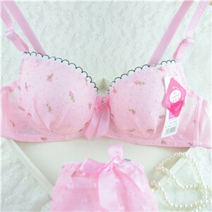 Lady Underwire Dots Push-Up Underwear Brassiere Lingerie 32-36 B Cup Bra Sets: Pink / 70B