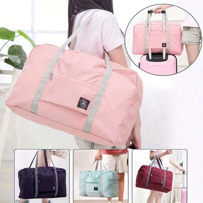 1 set of foldable large capacity travel luggage bag, expandable fitness bag, sports carry on, weekend luggage check-in