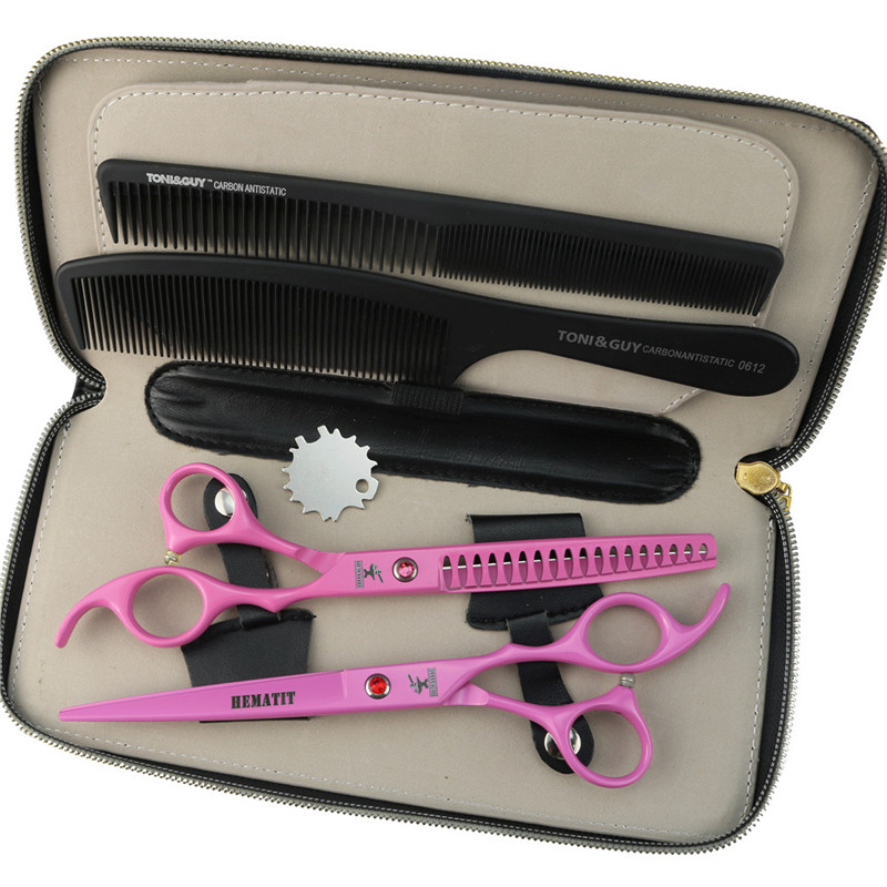 7 inch pink family hairdressing scissors hair scissors Japan 440C cutting and Thinning scissors set