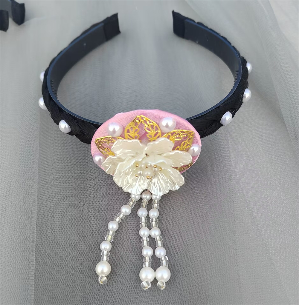 1pcs Korean Version Tassel Flower Hairband Traditional Classical Ethnic Style Headdress Hanbok Accessories Women Girl: Dark Khaki