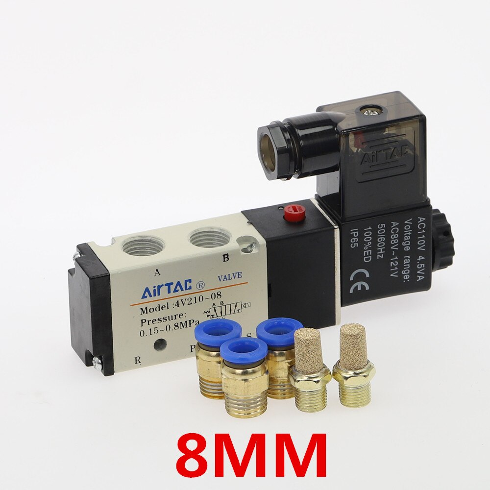 Pneumatic Electric Solenoid Valve 5 Way 2 Position Control Air Gas Magnetic Valve 12V 24V 220V Coil Volt 4mm-12mm Hose Fittings: PC 8mm Fittings / AC220