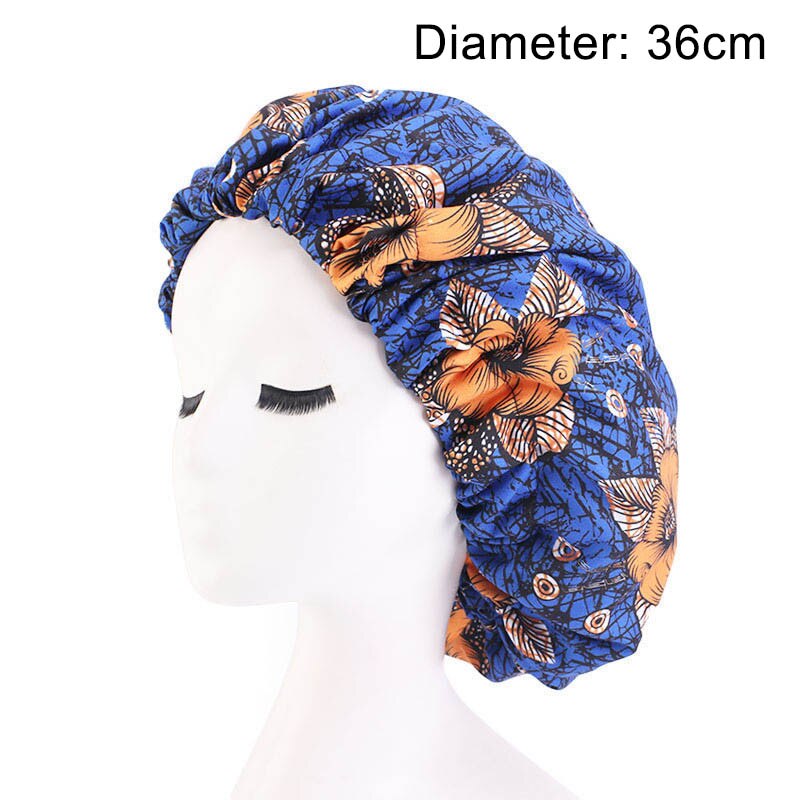 1 Pcs Afrikaanse Patroon Motorkap Hijaabs Hoed Haarverzorging Motorkap Nachtrust Cap Dubbele Laag Satijn Tulband Overschrijden Grote: orange flower blue