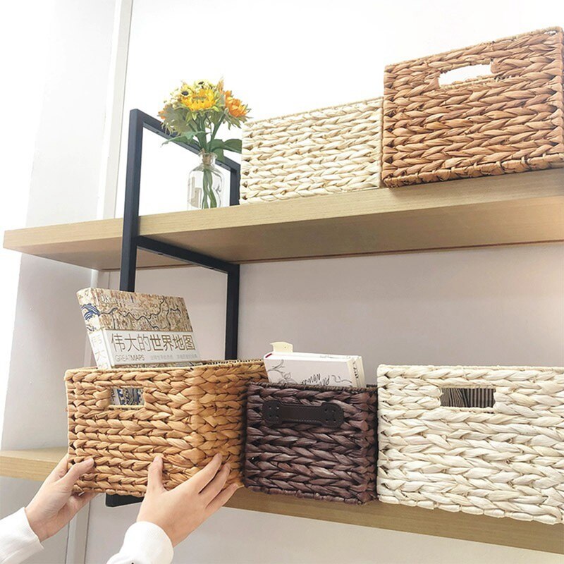 Cestas de almacenamiento tejidas hechas a mano para el hogar, caja de almacenamiento Rectangular, organizador de fruta, contenedor de comida, decoración