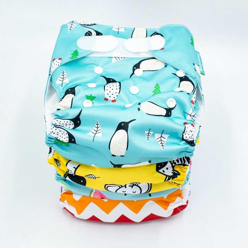 Velcro Cloth Diaper Washable Reusable Nappies Cloth Pocket Diapers With 3-layer Microfiber Inserts Suitable 3-15kg Baby 0-2 Year