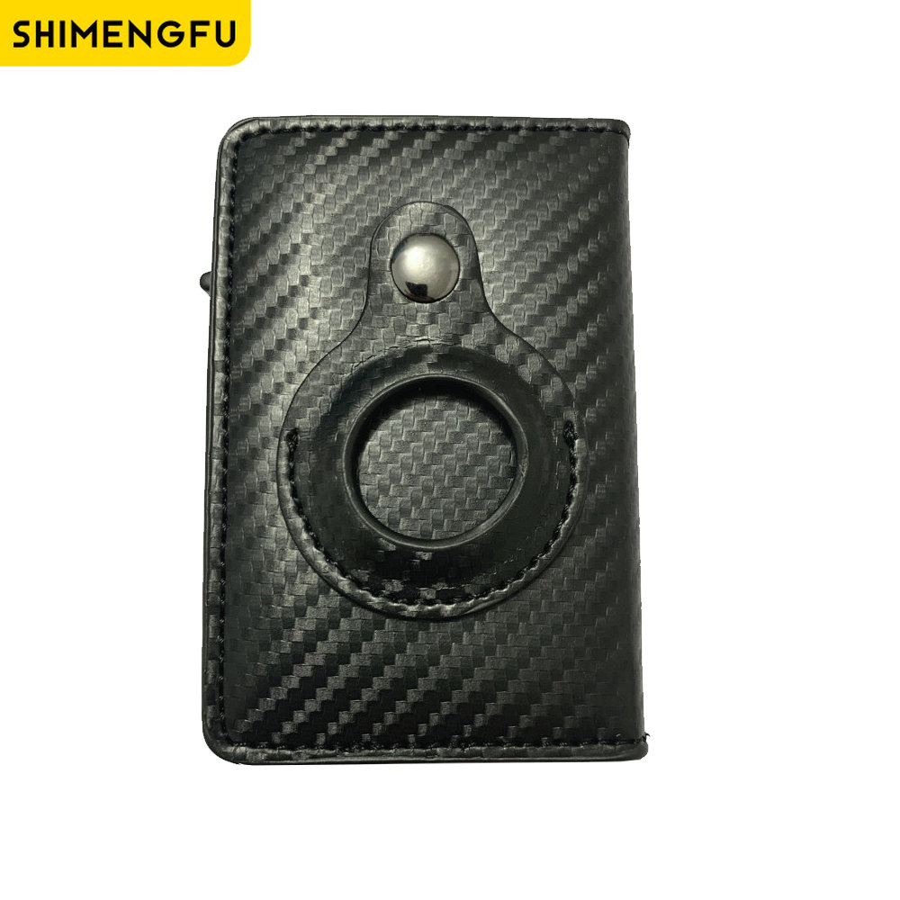 2025 Voor Apple Airtag Portemonnee Mannen Koolstofvezel Mode ID Creditcardhouder Rfid Slanke Airtag Slide Portemonnee Cardholde: Black & red