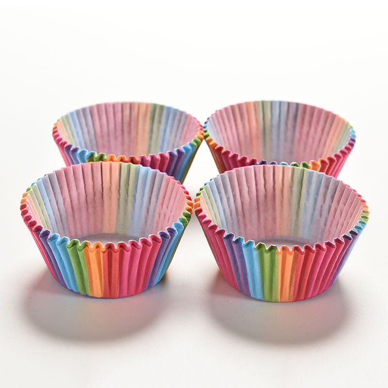 100 Stuks Cupcake Liner Bakken Cup Papieren Vormpjes Cake Box Tray Cakevorm Decorating Gereedschap Regenboog Kleur