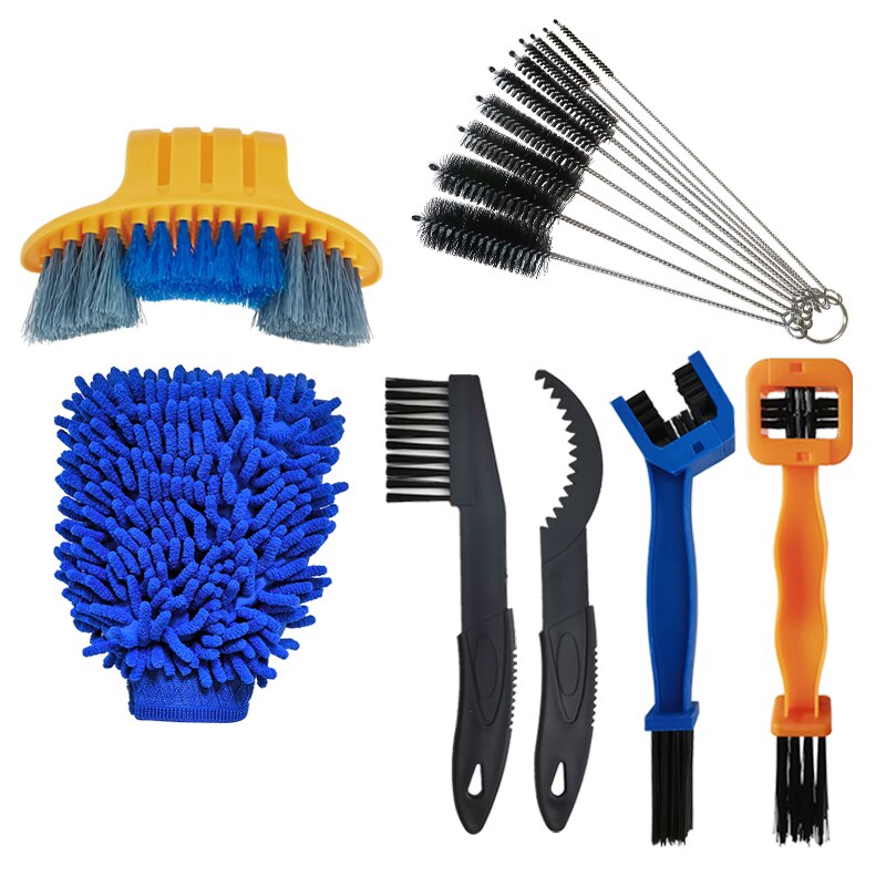 Kit de limpieza de cadena de bicicleta de carretera, limpiador de engranajes, cepillo de limpieza, mantenimiento de ciclismo, guante, herramienta: kit-8