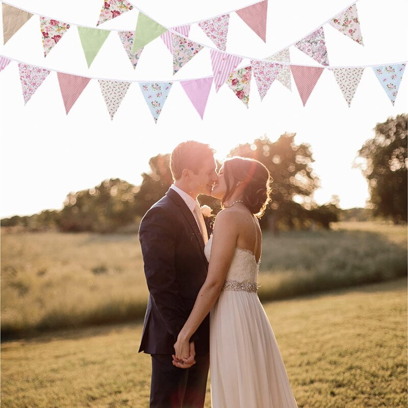 40Ft Fabric Bunting, 42Pcs Outdoor Bunting Banner,Floral Vintage Cotton Triple-cornered Flag for Garden Birthday Party