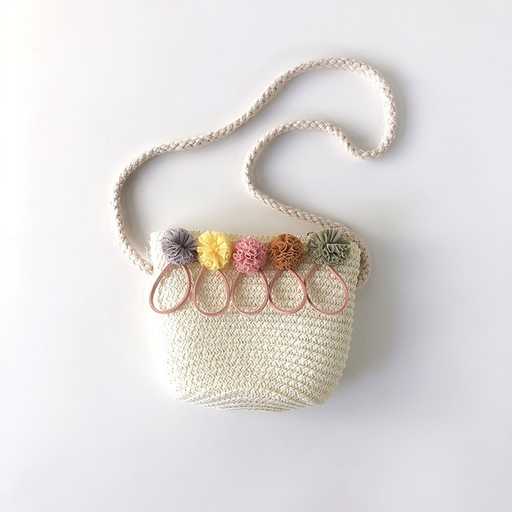 Meisjes Schoudertas Stro Rotan Weave Crossbody Tas Voor Baby Meisjes NOV99: WHITE