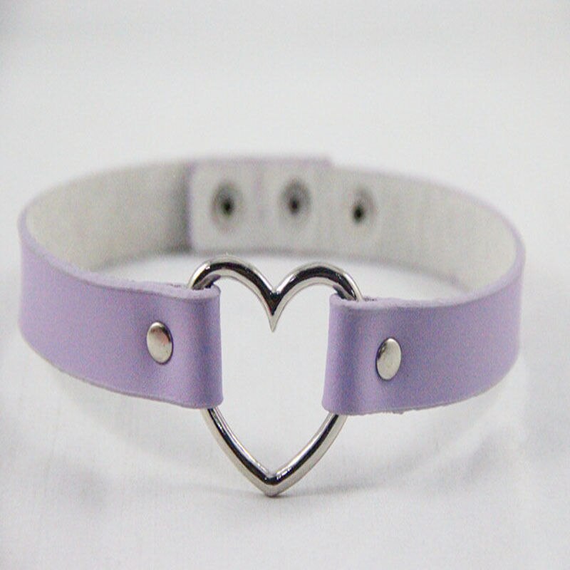 Moderna y CHIC gargantilla para mujer, de piel sintética, hecha a mano con remache estilo Punk y anillo redondo, Collar de corazón, joyería nueva: Purple