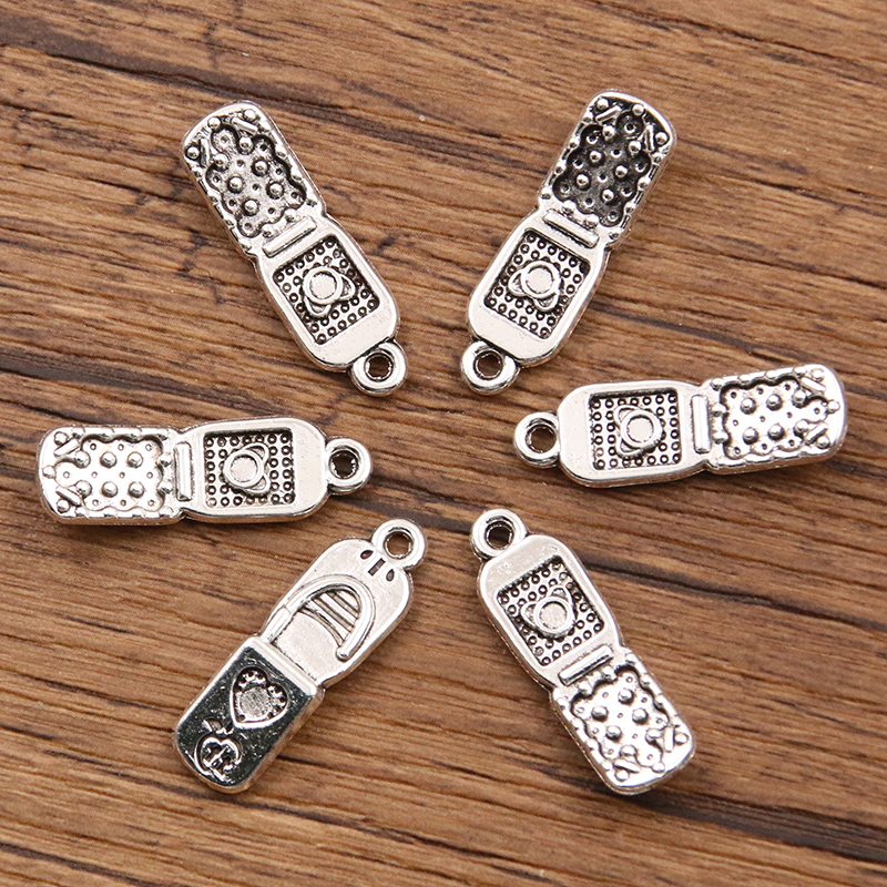 10 Uds 8*27mm 2 colores teléfono móvil dijes colgante aleación de Metal DIY collar pulsera pendientes marcado