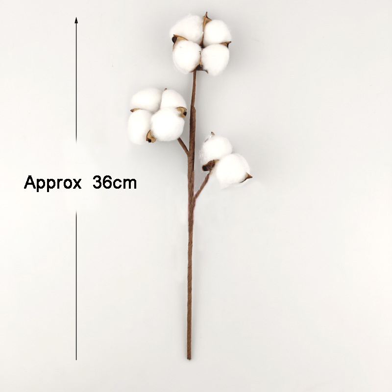 Branche de fleur artificielle en coton naturel, 1 pièce, pour décoration de mariage, noël, couronne faite à la main, fleur de Kapok, fournitures de décoration pour la maison: 3headS