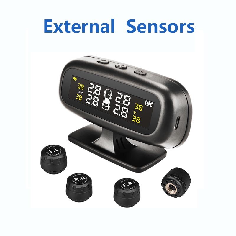 TPMS Car Tire Pressure Temperature Monitoring System with Four Sensors High-Precision Intelligent Alarm LCD display USB output: TY568-W