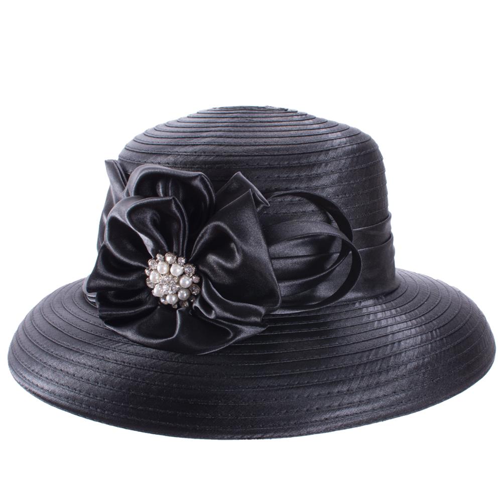 Lawliet Womens Crystal Satin Ribbon Dressy Church Couture Bridal Kentucky Derby Hat A585: Black