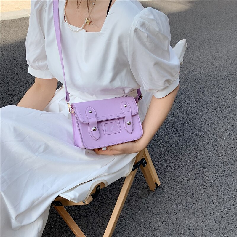 Women Flap Shoulder Messenger Bag Solid Color PU Leather Ladies Crossbody Bags Female Small Square Handbags Purse