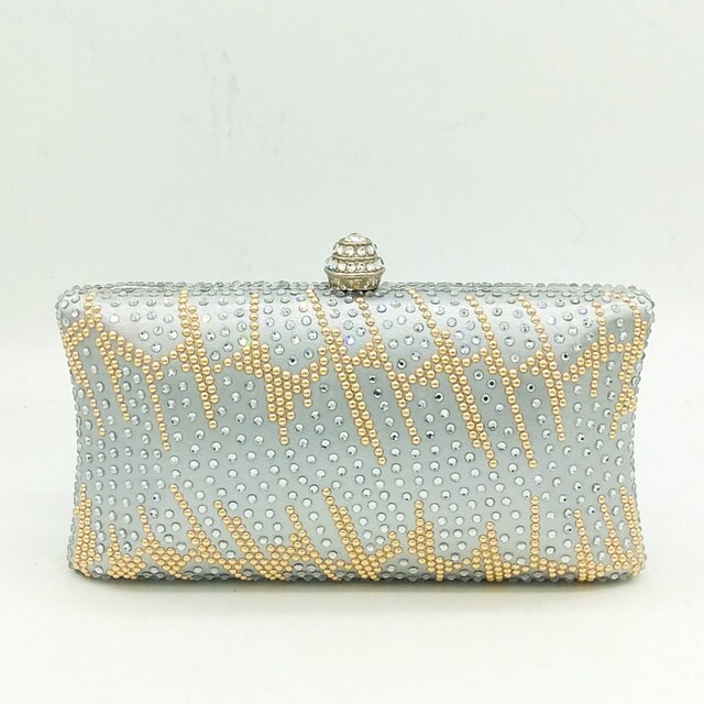 Boutique De FGG Green & Gold Gestreepte Vrouwen Clutch Kristal Avondtassen Dames Diamond Party Handtassen en Portemonnees: Silver Crystal Bag