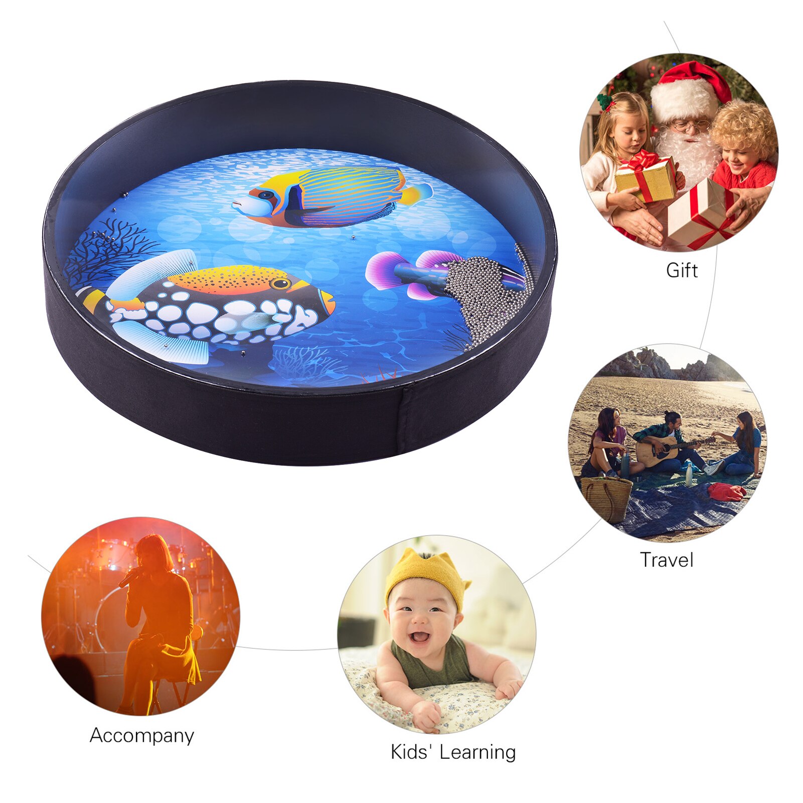 16/12 Inch Ocean Drum Houten Handheld Sea Wave Drum Percussie Instrument Gentle Sea Sound Muzikale Speelgoed Cadeau Voor Kinderen