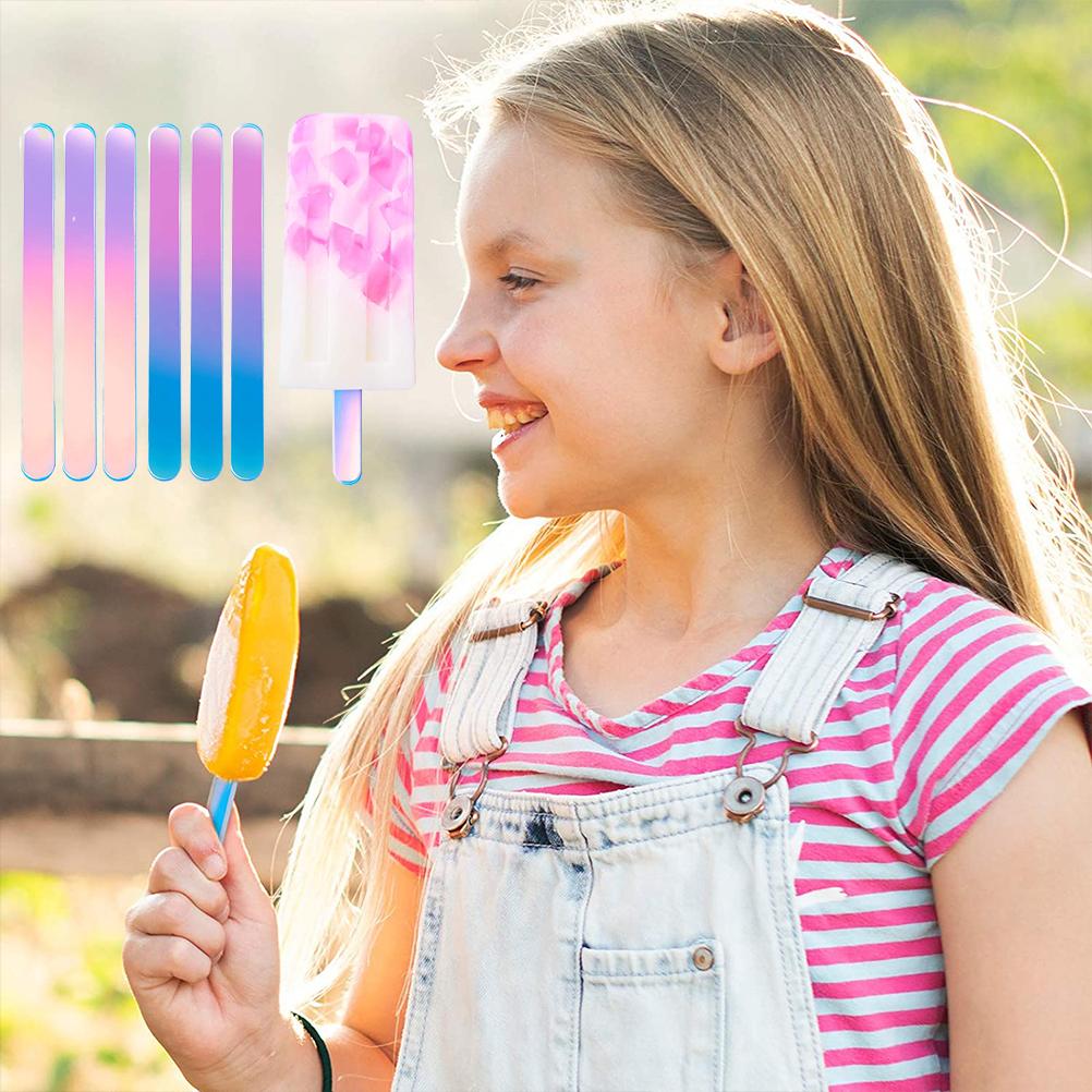 50Pcs DIY Acrylic Cakesicle Sticks Gradient Ice Cream Stick Soft Durable Freezer Popsicle Sticks
