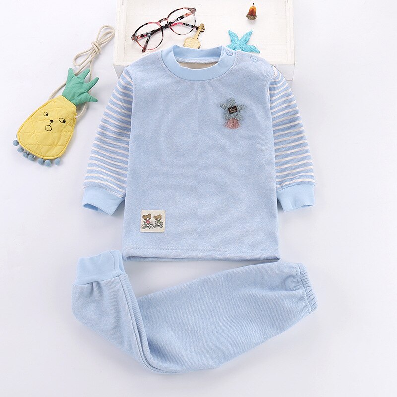 Kinderen Pyjama Set Jongens Meisjes Stretch Stof Herfst Herfst Winter Dikke Warme Peuter Kinderen Pjs Top En Broek Sets: Blue / 6T (120-130cm)