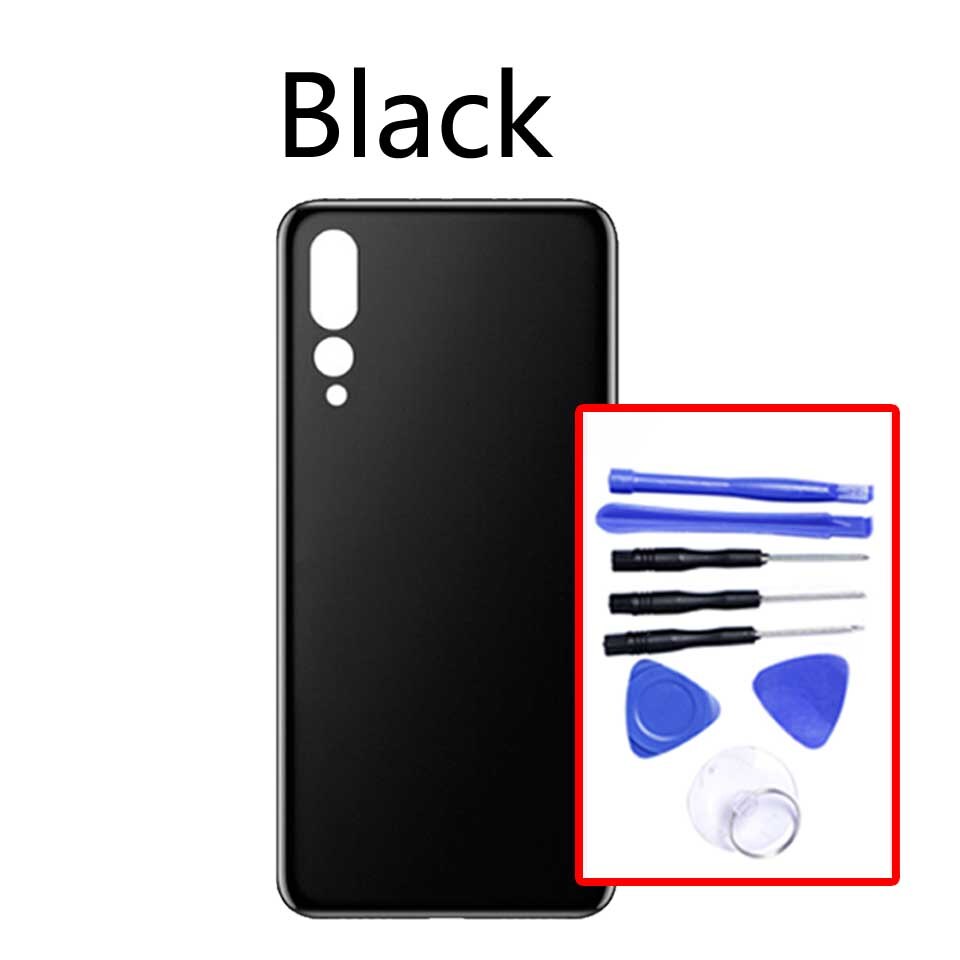 For Huawei P20 Pro Back Glass Battery Cover Rear Door Housing Cover Case For P20Pro CLT-L04 L09 T-L09C AL00 AL01 Chassis Shell: Black-With tool