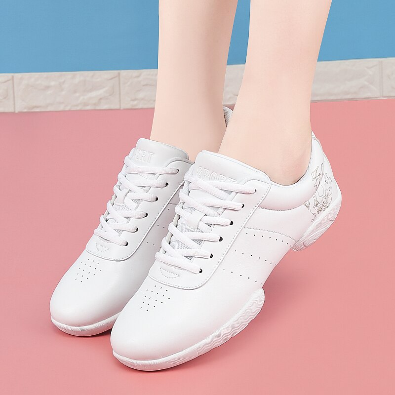 White Aerobic Shoes Children's Adult Fitness Shoes Gymnastics Sports Dance Shoes for Women Cheerleading Shoes: 39