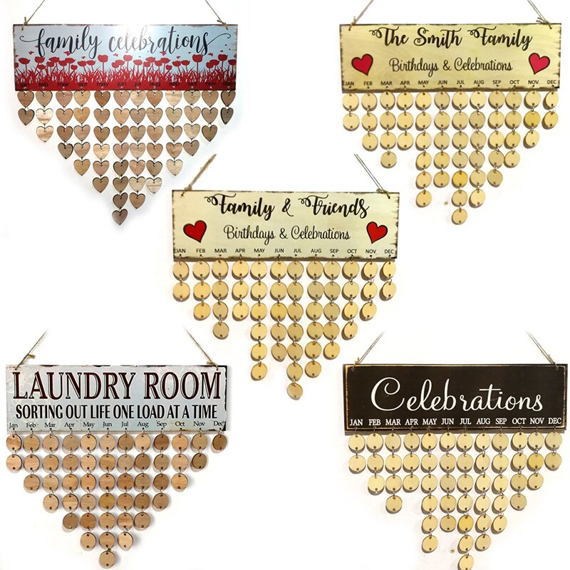 DIY Wall Calendar Happy Birthday Printed Wooden Calendar Sign Special Dates Reminder Board Home Hanging Decor Wood Calendar